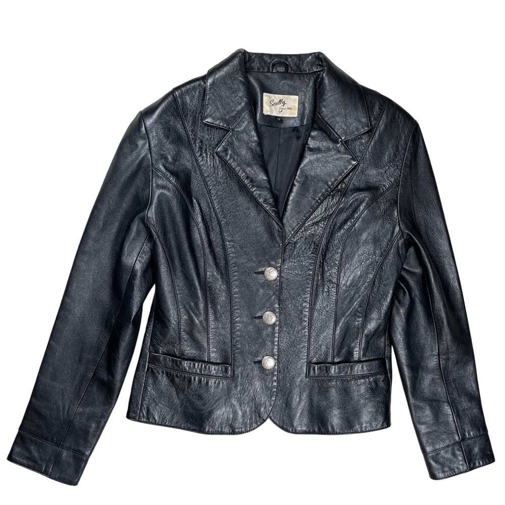 Scully Leather Jacket Womens Medium Black Western Ornate Silver Buttons Blazer